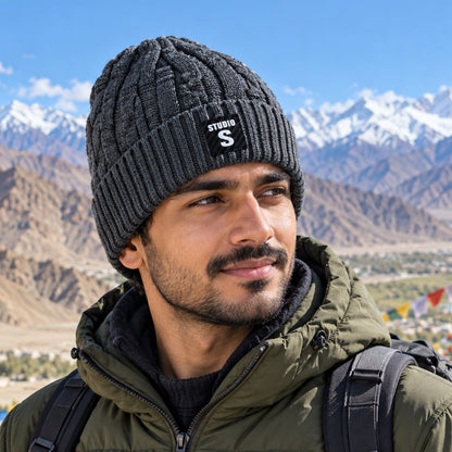 Winter Warm Cable Knit Beanie Cap With Folded Ribbed Cuff For Daily Wear (1 Pc)