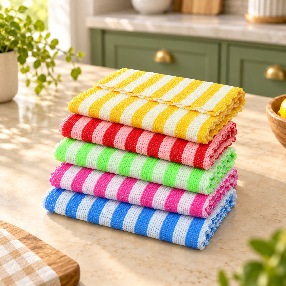 Set of five Wukusy striped microfiber kitchen cleaning cloths, 28x28 cm, ideal for household cleaning and kitchen use.