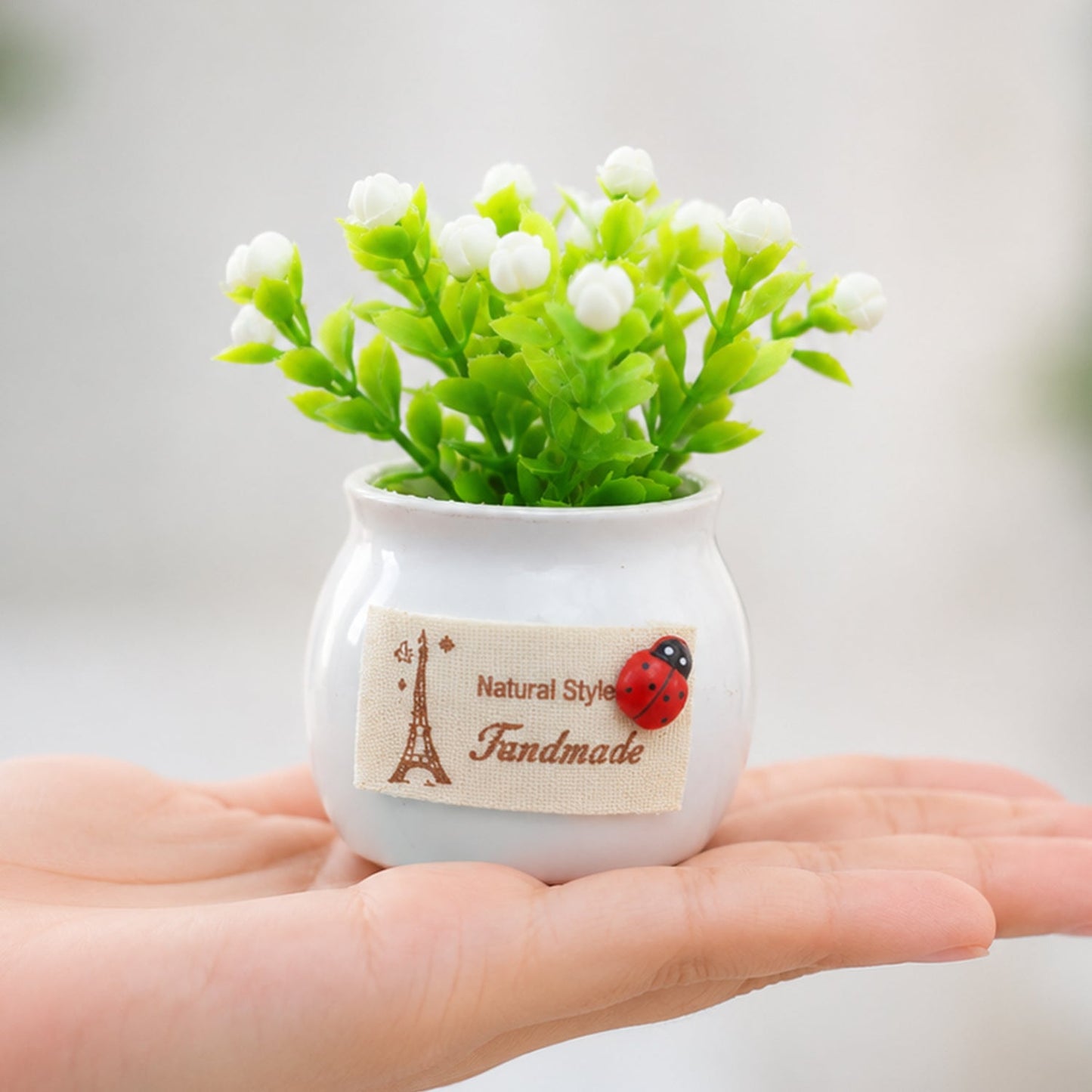 Mini Artificial Plant With Ceramic Pot White Flower Bonsai For Home Decor (1 Pc)
