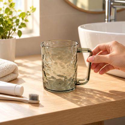 Textured Plastic Drinking Mug With Handle For Bathroom And Home Use (1 Pc)