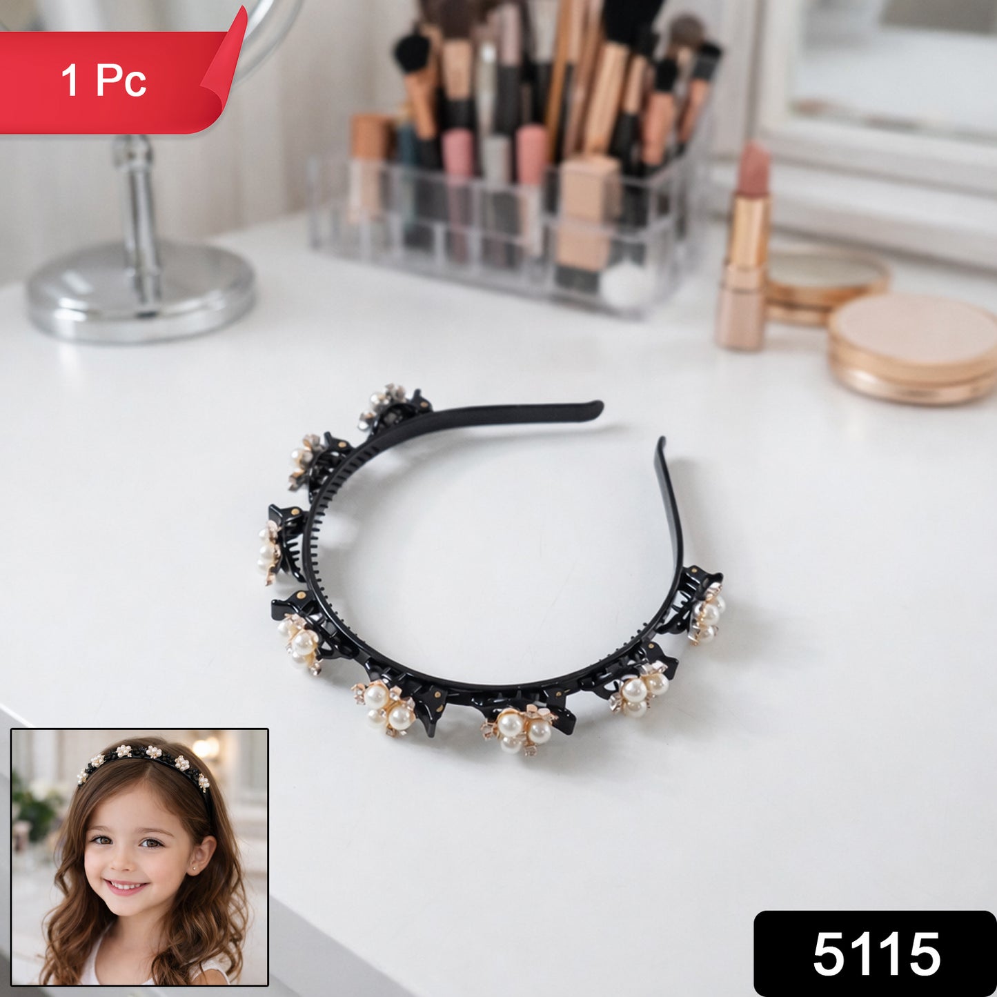Stylish Pearl Embellished Floral Hairband For Girls  Women (1 Pc)