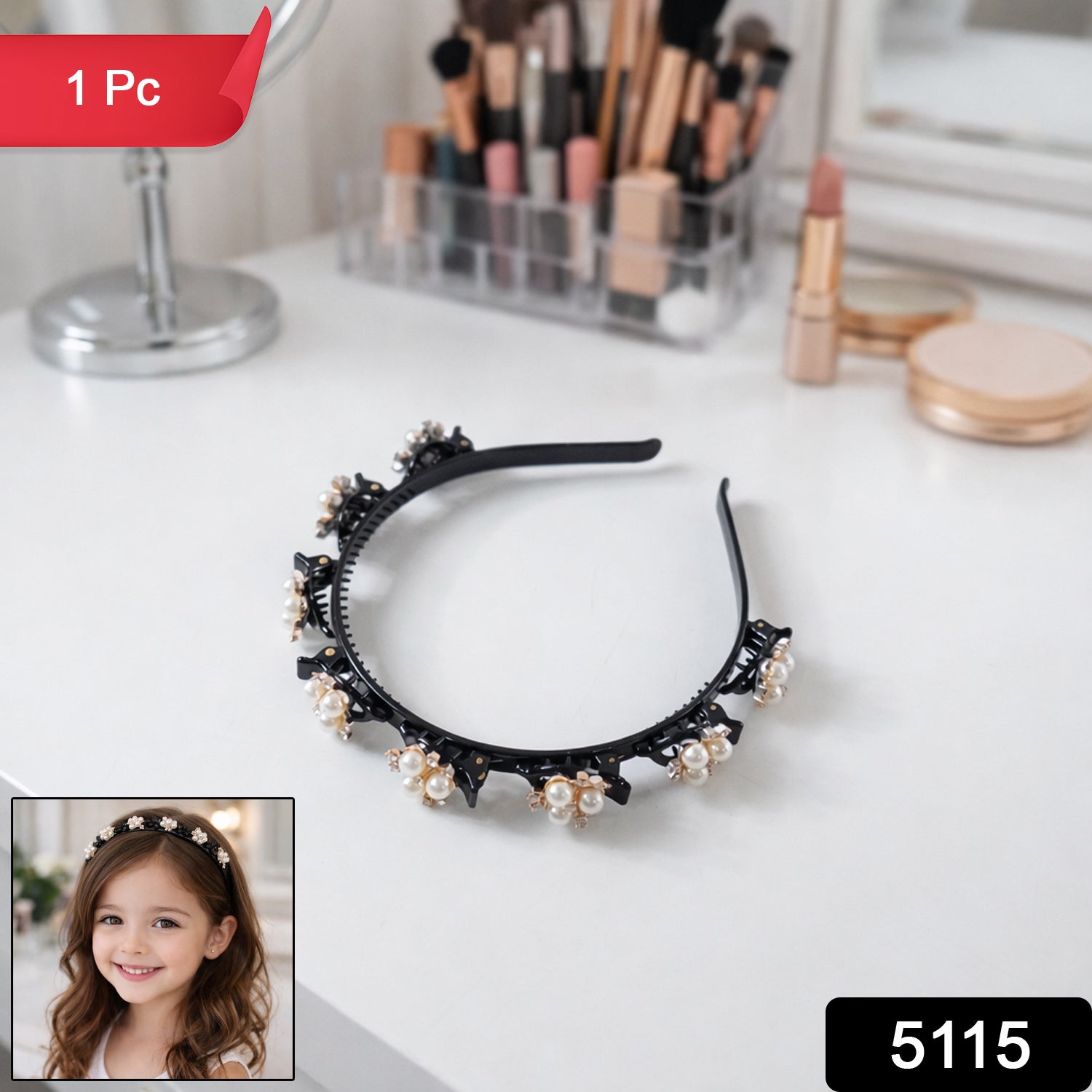Stylish Pearl Embellished Floral Hairband For Girls  Women (1 Pc)