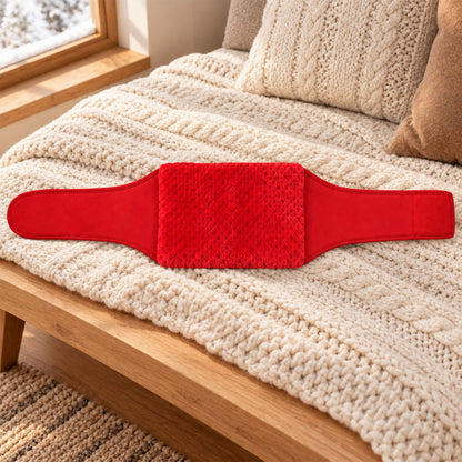 Wukusy soft plush adjustable waist warmer belt with pocket for indoor comfort, shown in a cozy, plush fabric with a secure fit.