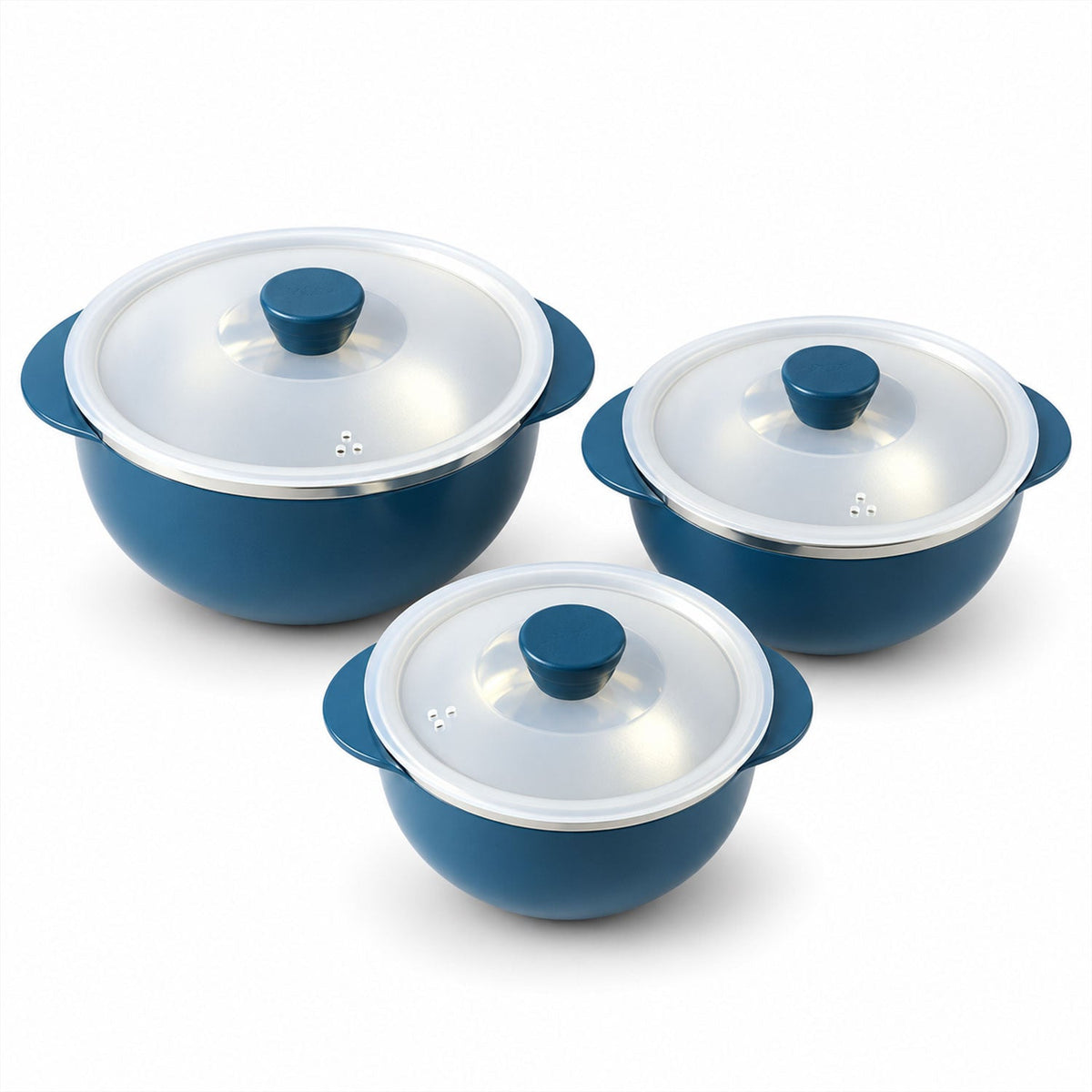 Wukusy Apex Hot And Serve Serving Bowl Set with lids, steel inner casseroles, 3-piece, for hot food serving and storage.