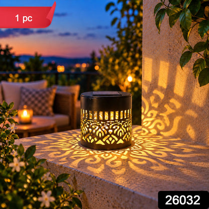 Decorative solar LED lamp with mandala pattern by Wukusy, ideal for patio and garden lighting, shows intricate design and glowing light