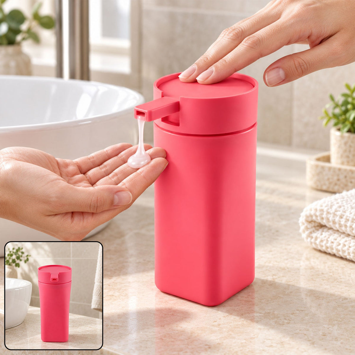 Wukusy liquid soap dispenser bottle with press pump, refillable hand wash bottle shown in a close-up image.