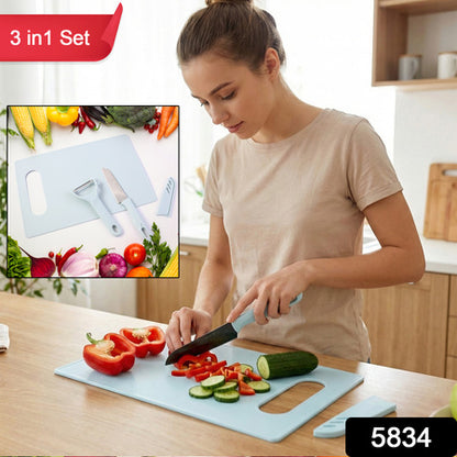 3 In 1 Kitchen Knife  Chopping Board Set (1 Set)