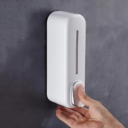 Wall-mounted manual soap dispenser by Drpshippr, modern bathroom or kitchen decor with sleek design and easy-to-use pump.