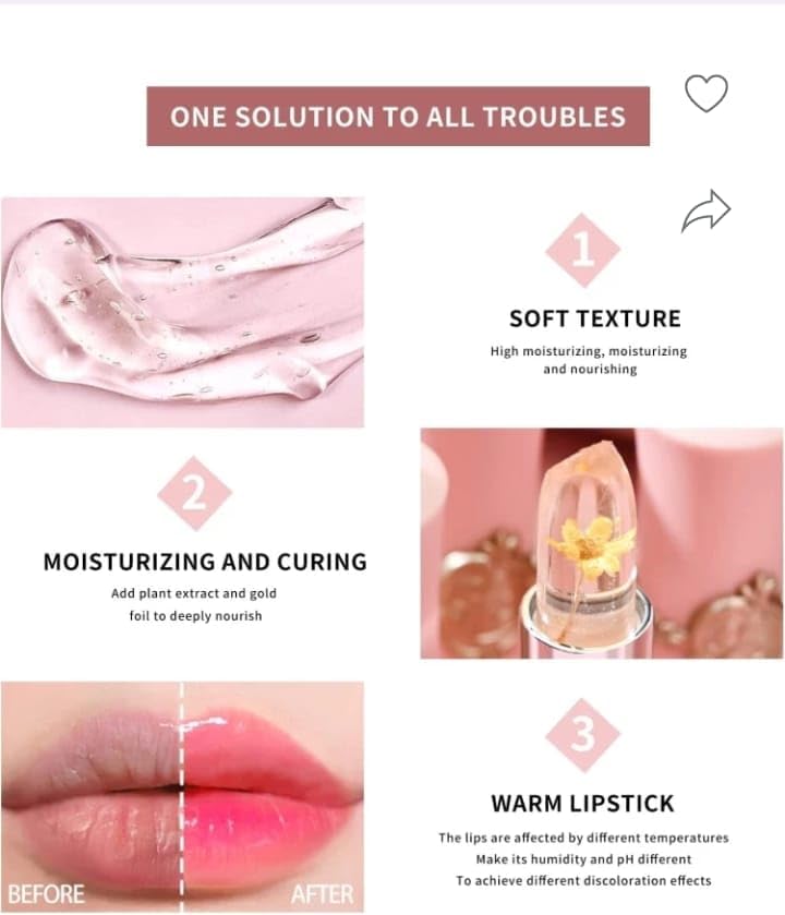 Waterproof Flower Lipstick Jelly Flower Transparent Color Changing Lipstick Flower Jelly High-Glossy Lipstick (Pack Of 2)