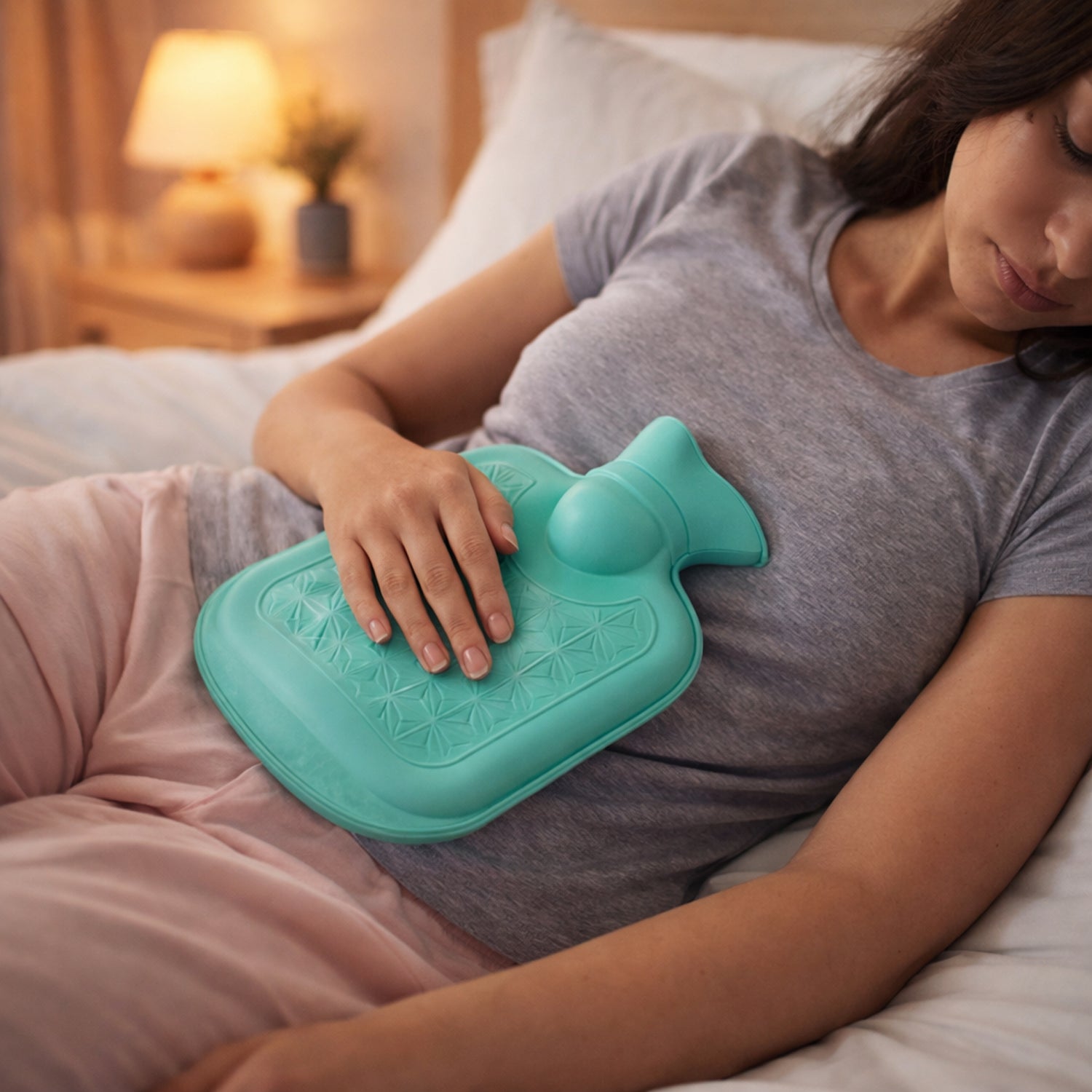 Reusable hot water heating bag by Wukusy, 18x11 cm, with soft fabric cover and secure zipper for soothing warmth.