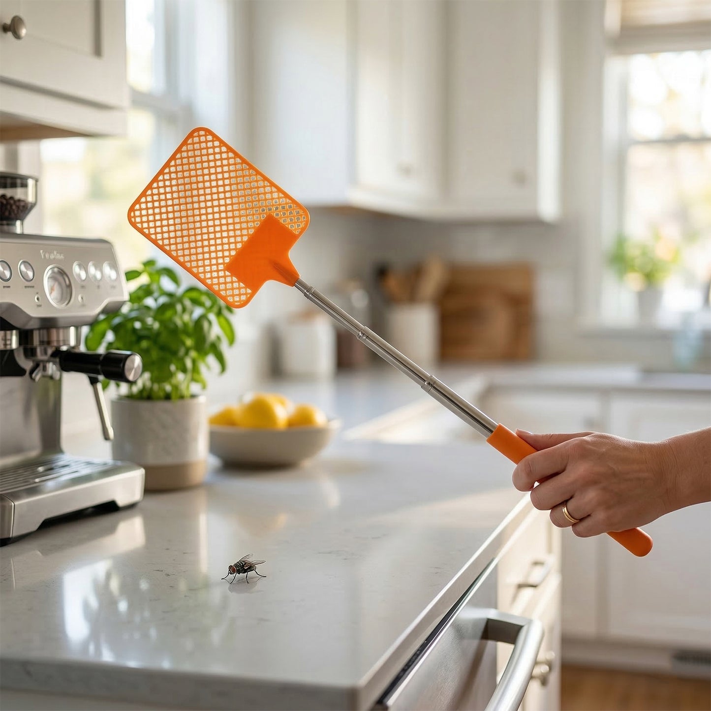 Multipurpose Plastic Fly Swatter With Extendable Handle (1 Pc 63 Cm)