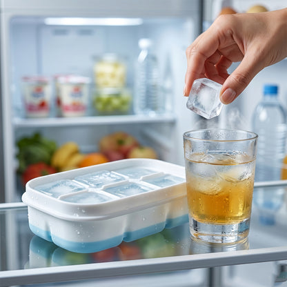 Mini plastic ice tray with six cavities by Wukusy, designed to make compact ice cubes for freezing and chilling beverages.