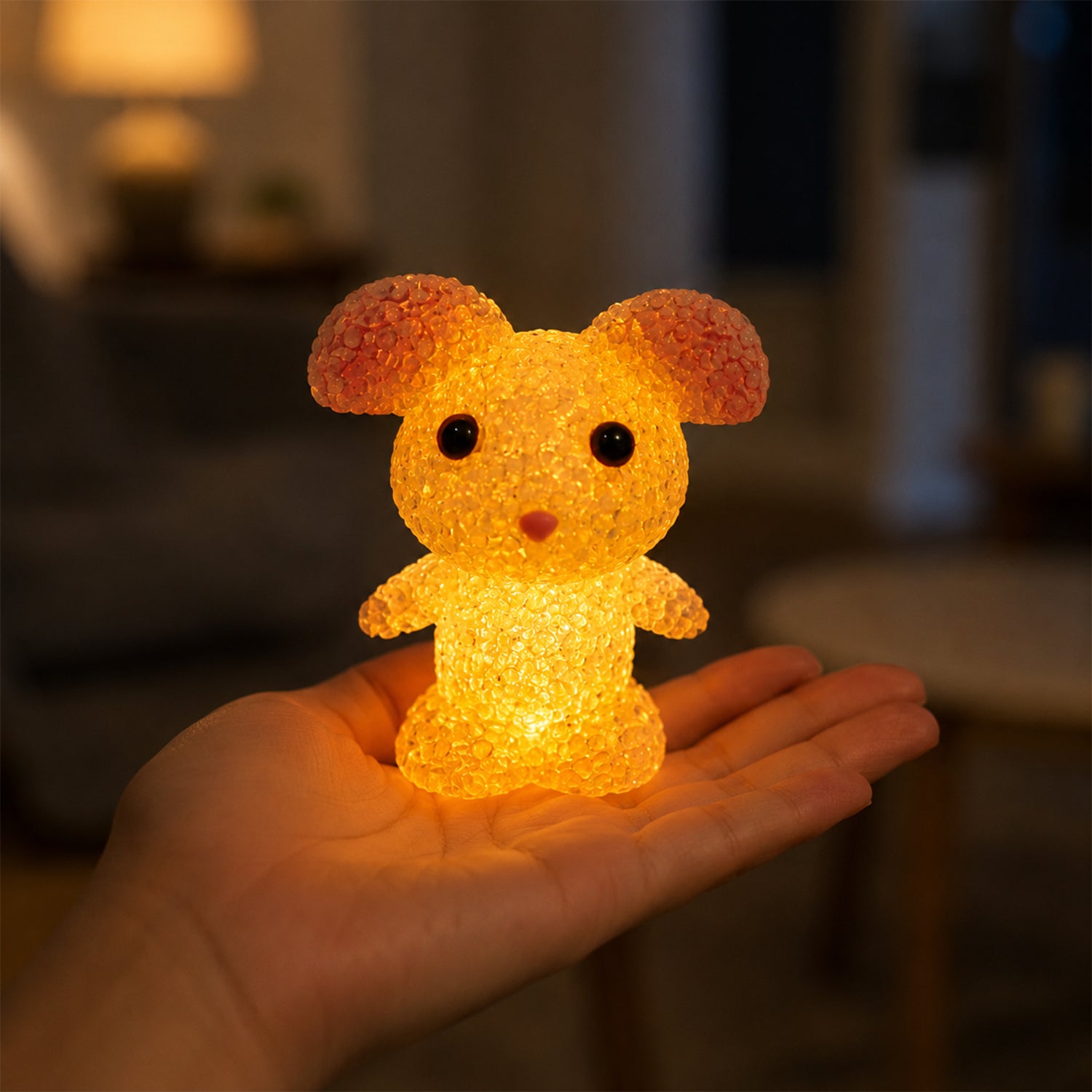 Wukusy cartoon-shaped LED night lamp with crystal texture, glowing softly, designed as a mix of playful shapes for cozy lighting.