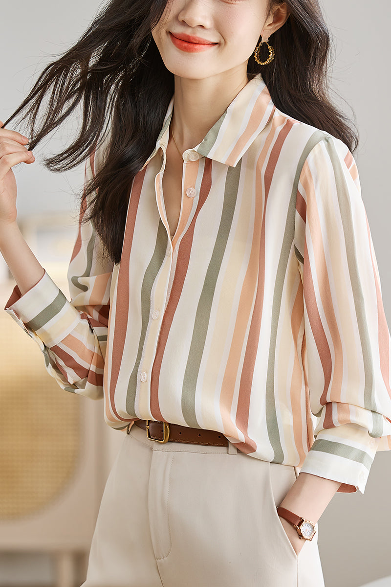 Woman wearing a regular fit printed casual button-up shirt from Drpshippr's men's collection, stylish and comfortable for everyday wear.