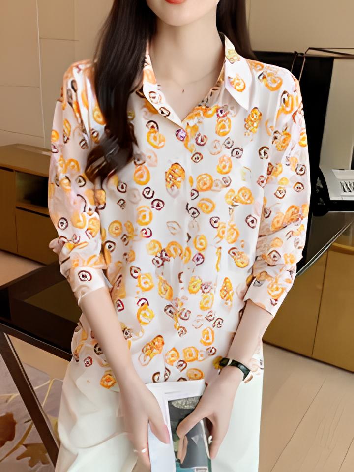 Women relaxed fit printed formal shirt from Drpshippr's collection, featuring a stylish design and comfortable fit.