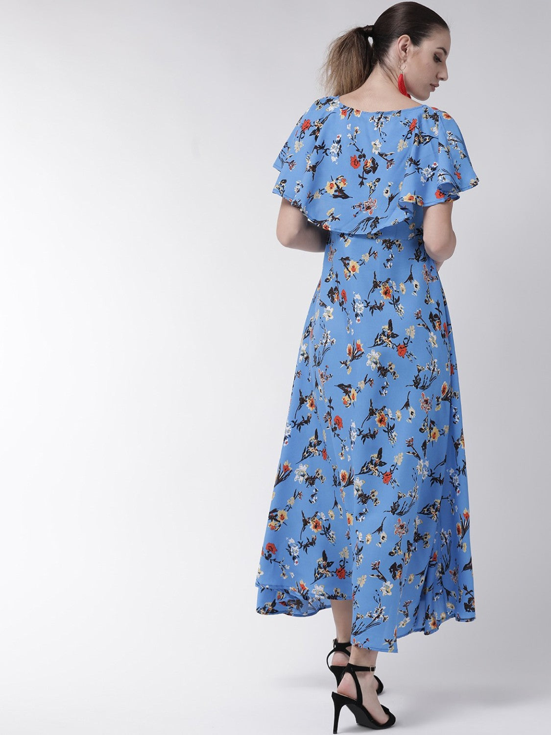 Women’s blue maxi dress with cape sleeves from Drpshippr, flowing elegant design perfect for formal occasions.