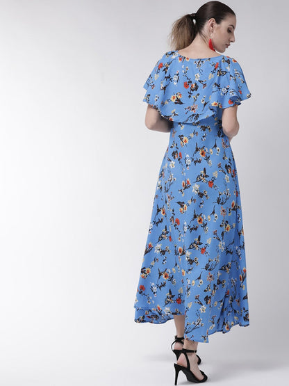 Women’s blue maxi dress with cape sleeves from Drpshippr, flowing elegant design perfect for formal occasions.