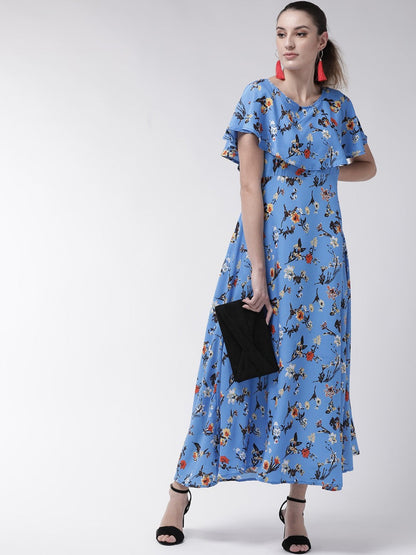 Women’s blue maxi dress with cape sleeves from Drpshippr’s Women’s Collection, flowing style and elegant design.