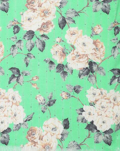 Women’s green and cream-colored sequins floral printed scarf by Dropdash, featuring vibrant floral design and shimmering details.