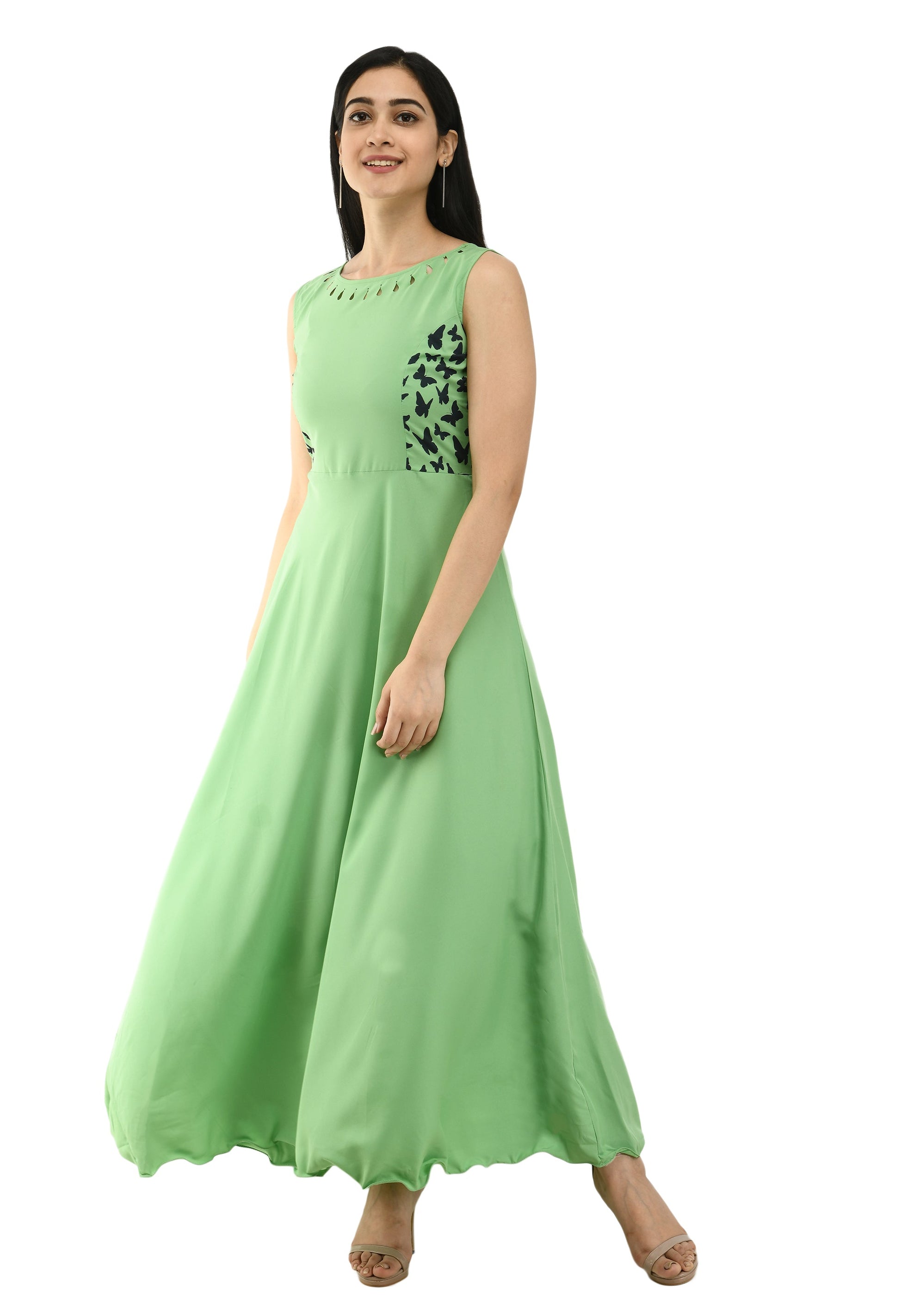 Women’s solid green maxi dress from Drpshippr’s Women’s Collection, featuring a flowing, elegant design perfect for summer wear.