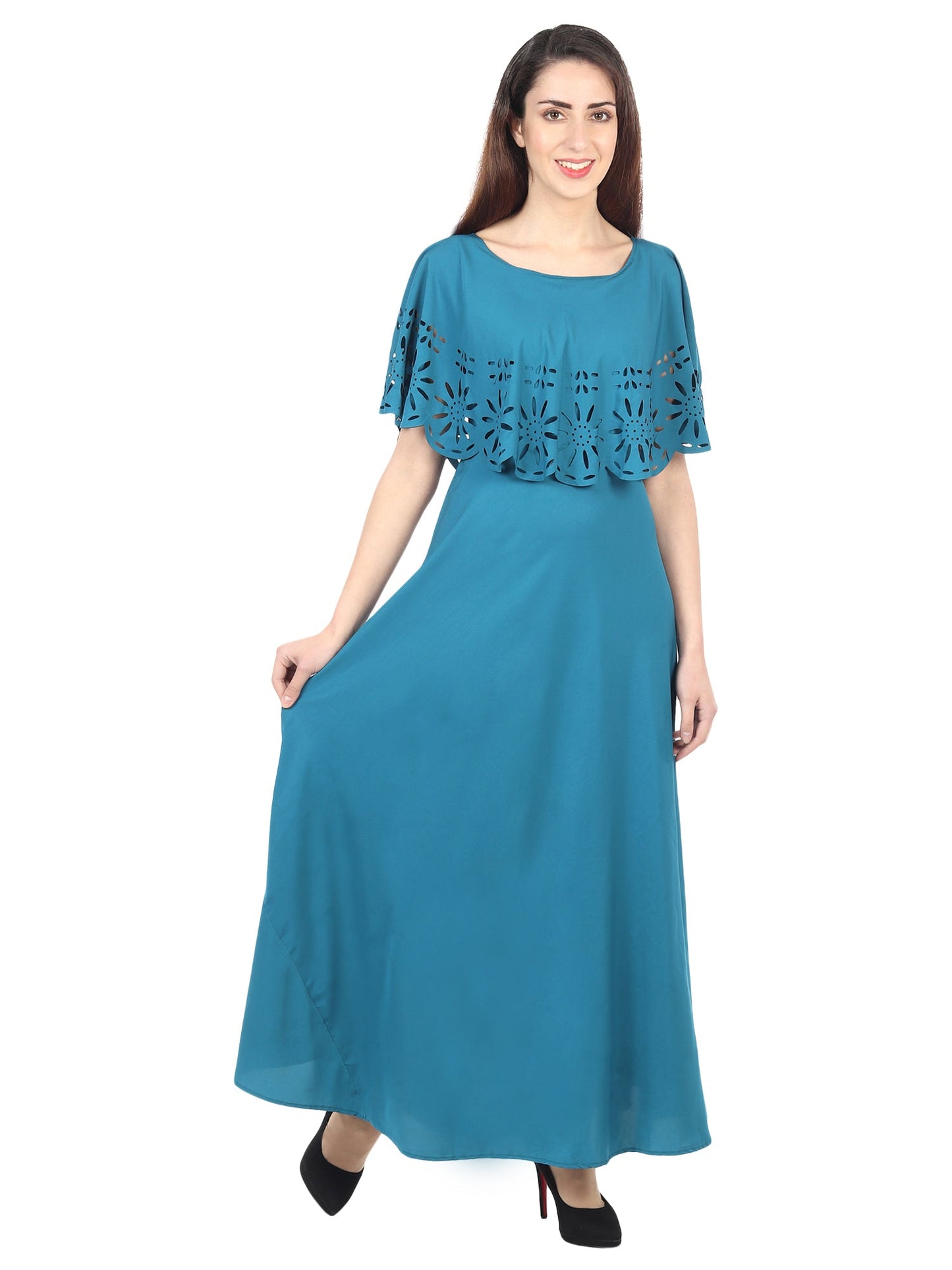 Women’s solid light blue maxi dress from Drpshippr, flowing fabric, sleeveless design, and elegant style.