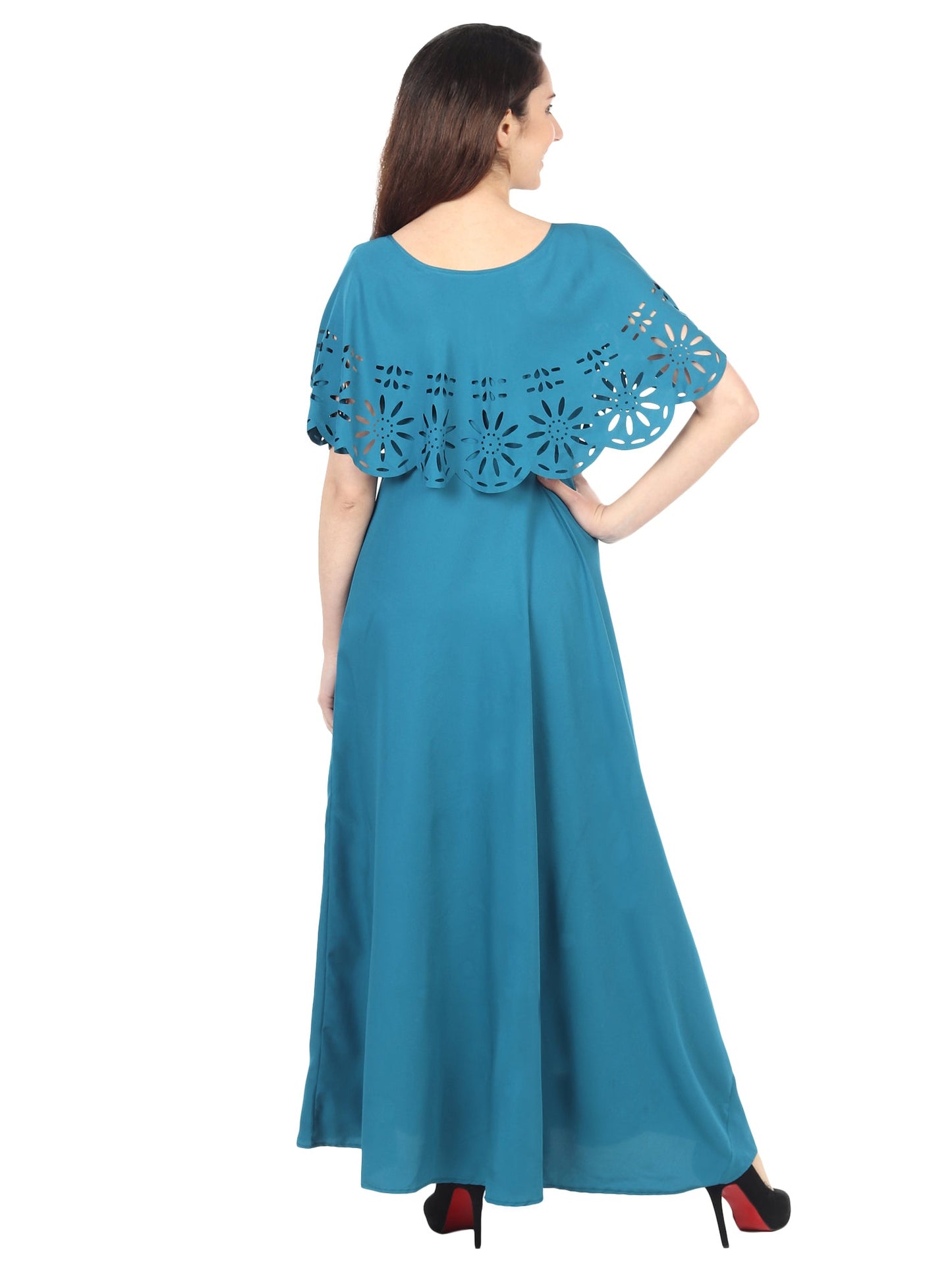 Women’s solid light blue maxi dress from Drpshippr’s women's collection, featuring flowing fabric and elegant design.