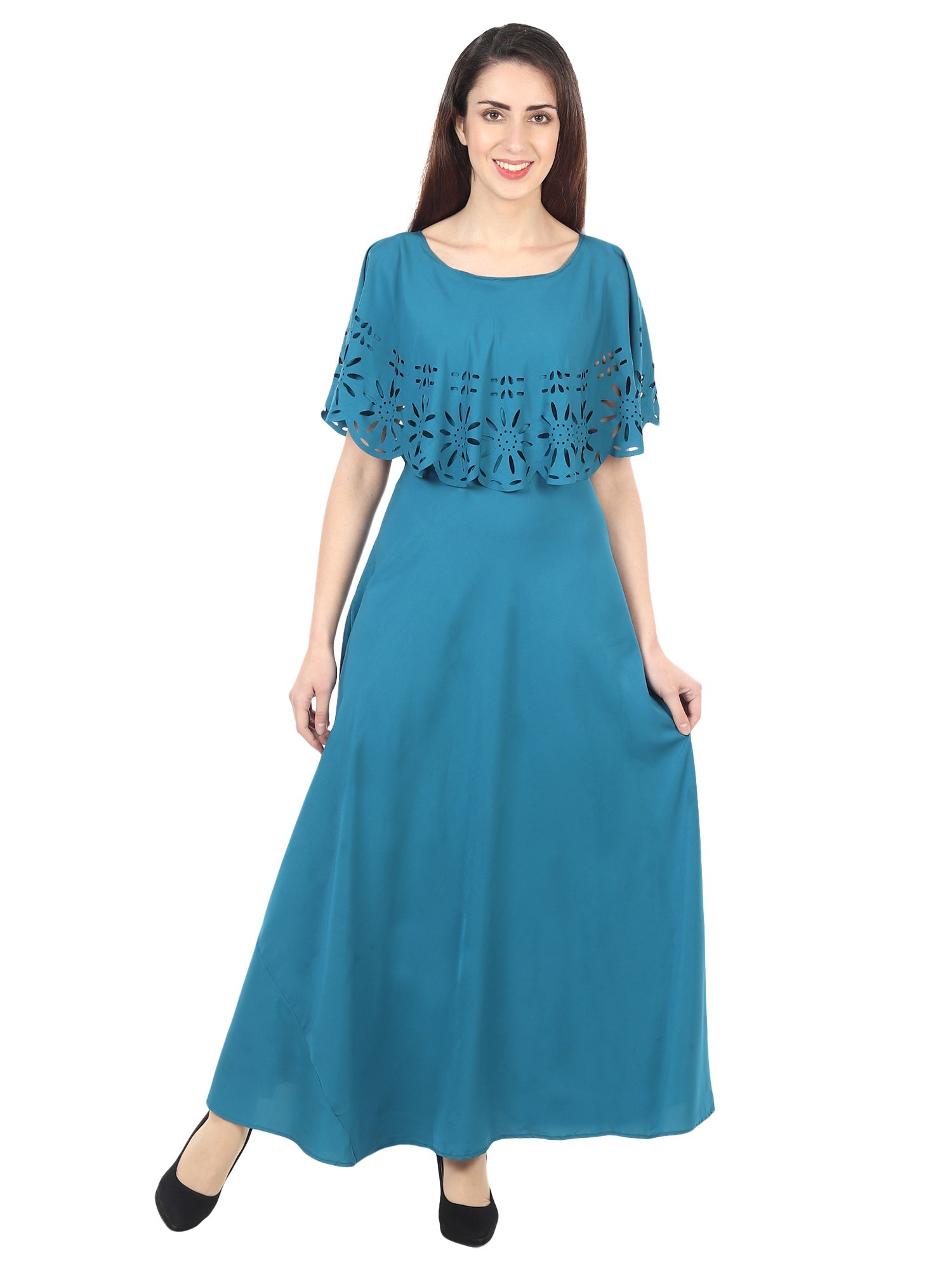 Women’s solid light blue maxi dress from Drpshippr, flowing sleeveless design, full-length with a relaxed fit.