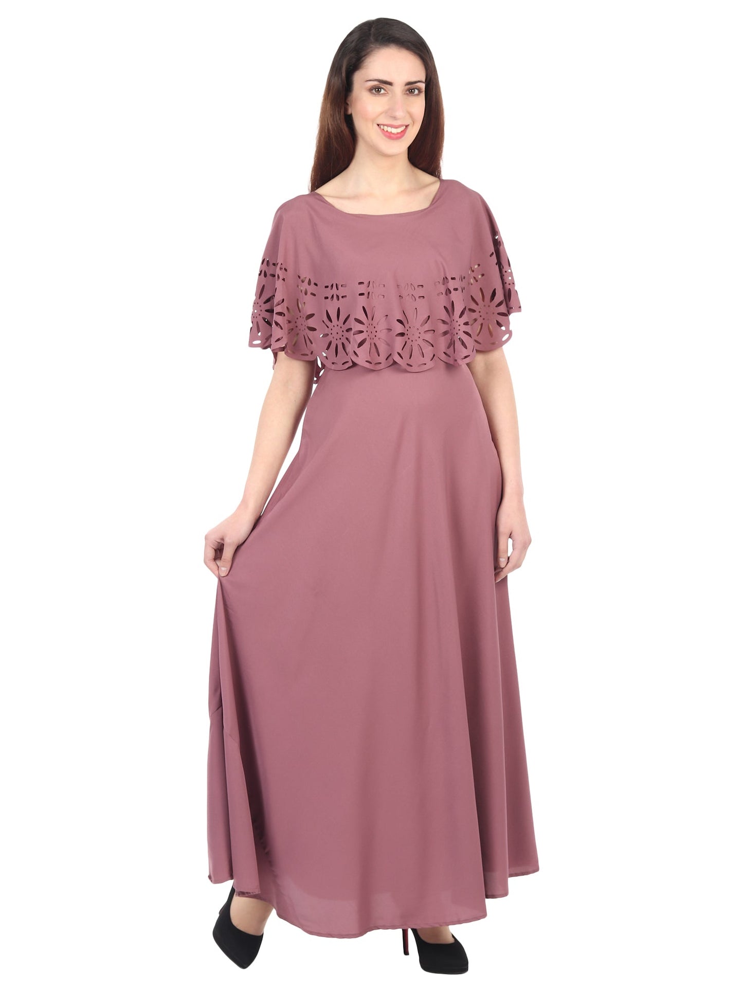 Women’s solid light brown maxi dress from Drpshippr’s Women’s Collection, featuring a flowing design and comfortable fit.