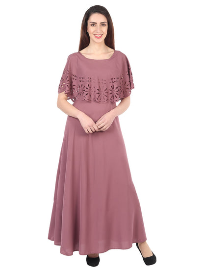 Women’s solid light brown maxi dress from Drpshippr, flowing style with a sleeveless design and elegant length.