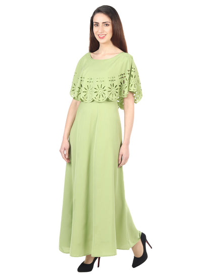 Light green women's maxi dress from Drpshippr's solid collection, flowing fabric and elegant design for casual or dressy occasions.