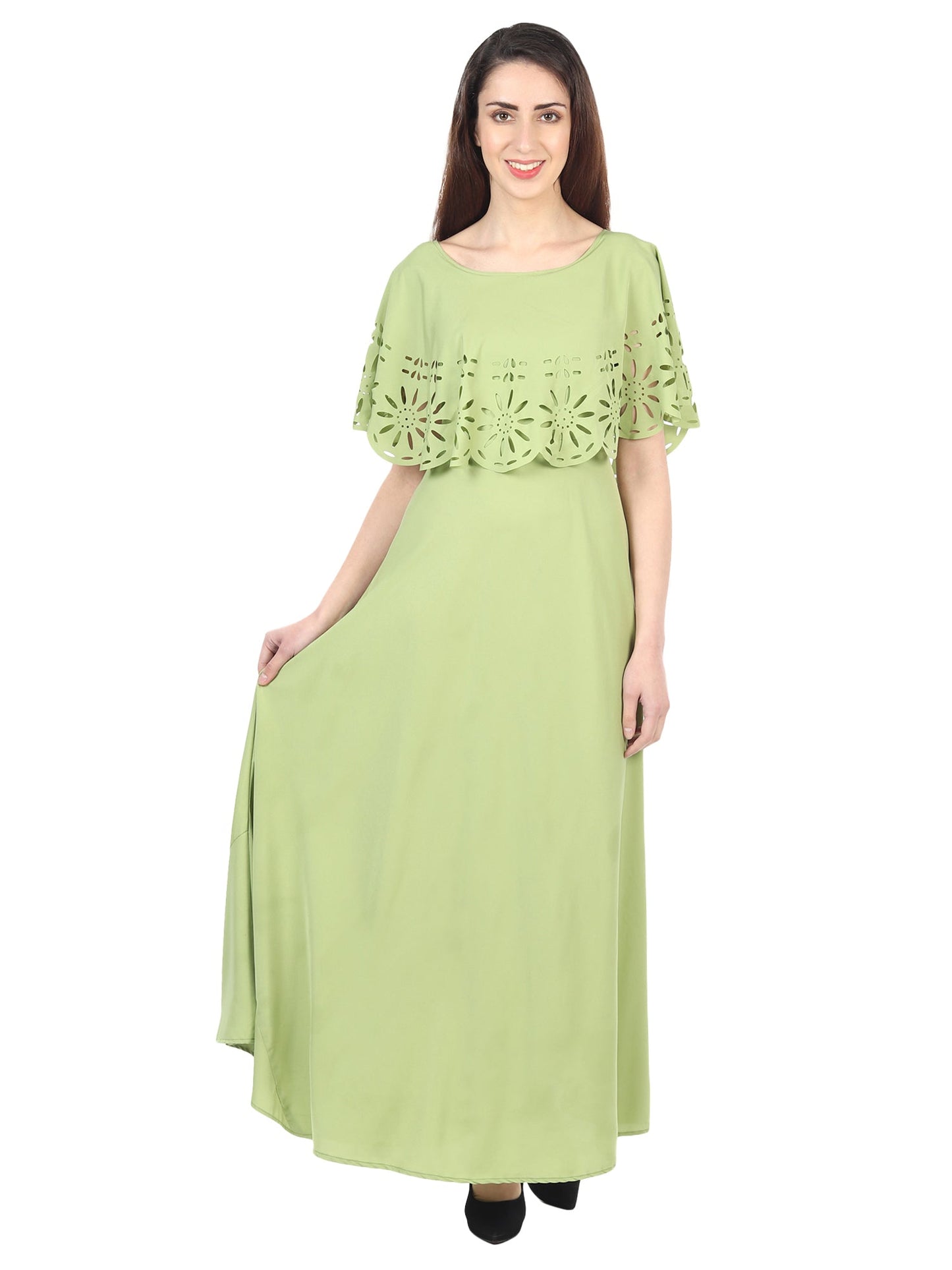 Light green women’s maxi dress from Drpshippr's women's collection, flowing fabric and sleeveless design for elegant summer wear.