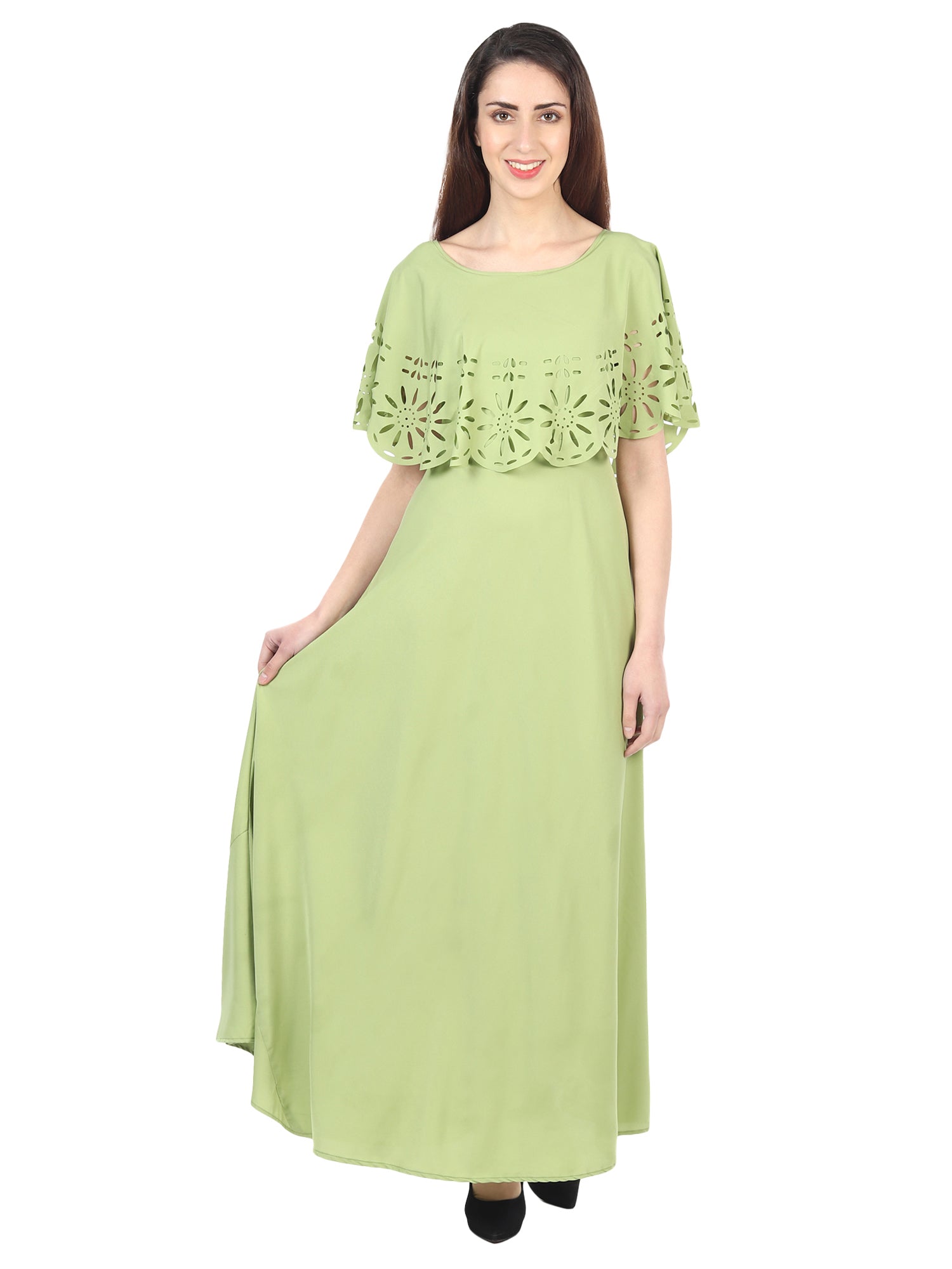 Light green women’s maxi dress from Drpshippr's women's collection, flowing fabric and sleeveless design for elegant summer wear.