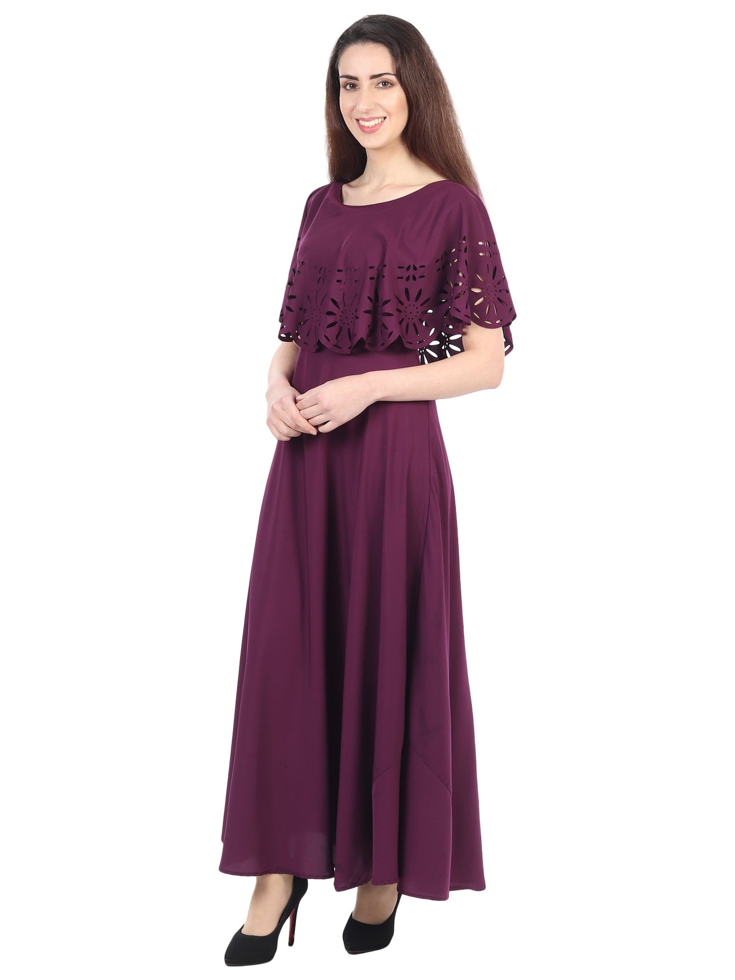 Women’s solid maroon maxi dress from Drpshippr's women’s collection, flowing fabric and sleeveless design with a relaxed fit.