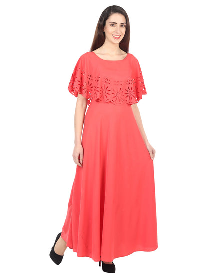 Women’s solid red maxi dress from Drpshippr's women's collection, featuring flowing fabric and elegant sleeveless design.