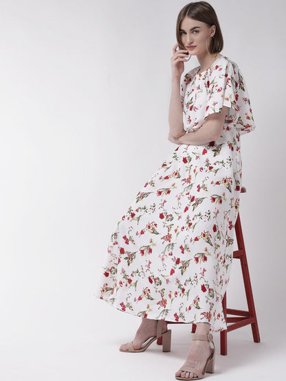 Women wearing a white cape sleeve maxi dress from Drpshippr's Women's Collection, flowing and elegant for formal occasions.
