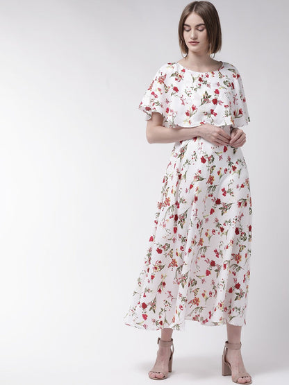 Women’s white maxi dress with cape sleeves from Drpshippr's Women’s Collection, featuring flowing fabric and elegant design.