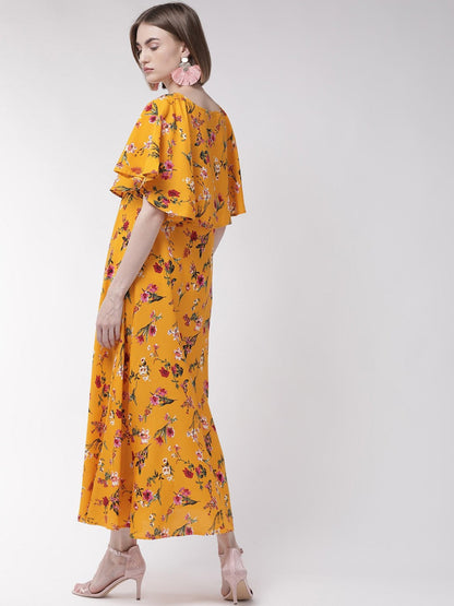 Women’s yellow maxi dress with cape sleeves from Drpshippr’s Women’s Collection, flowing design perfect for elegant occasions.