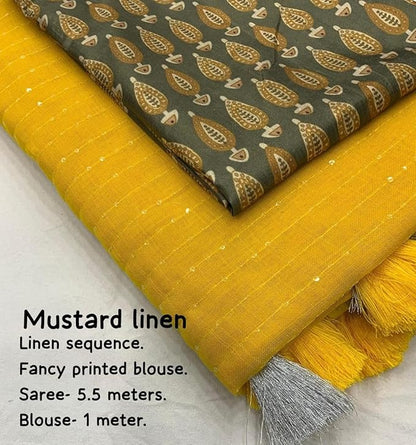 Women's linen saree with intricate sequin work from Drpshippr's Women's Collection, showcasing elegant craftsmanship and vibrant design.