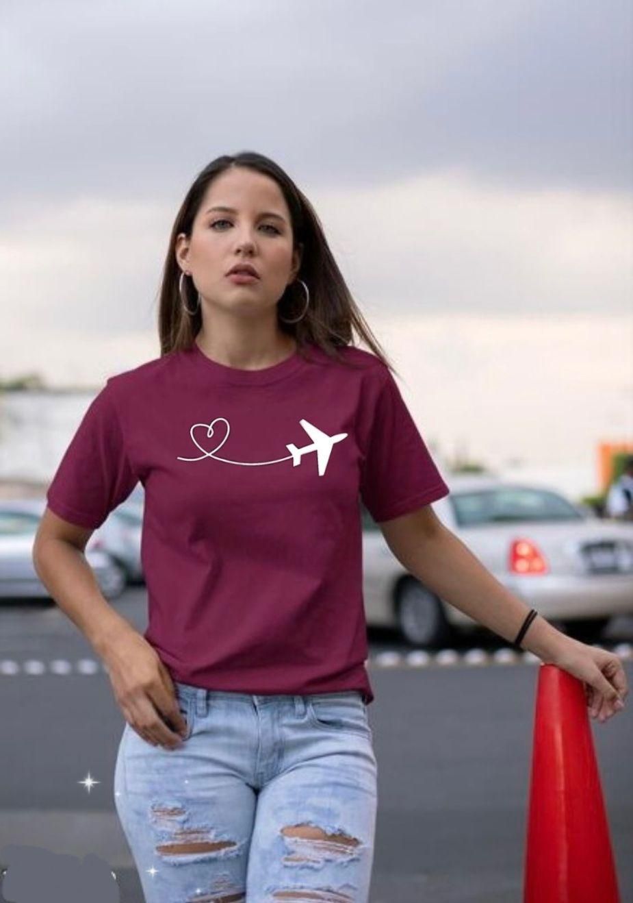 Women's cotton blend graphic print half-sleeve T-shirt from Drpshippr's collection, featuring a stylish design and comfortable fit.
