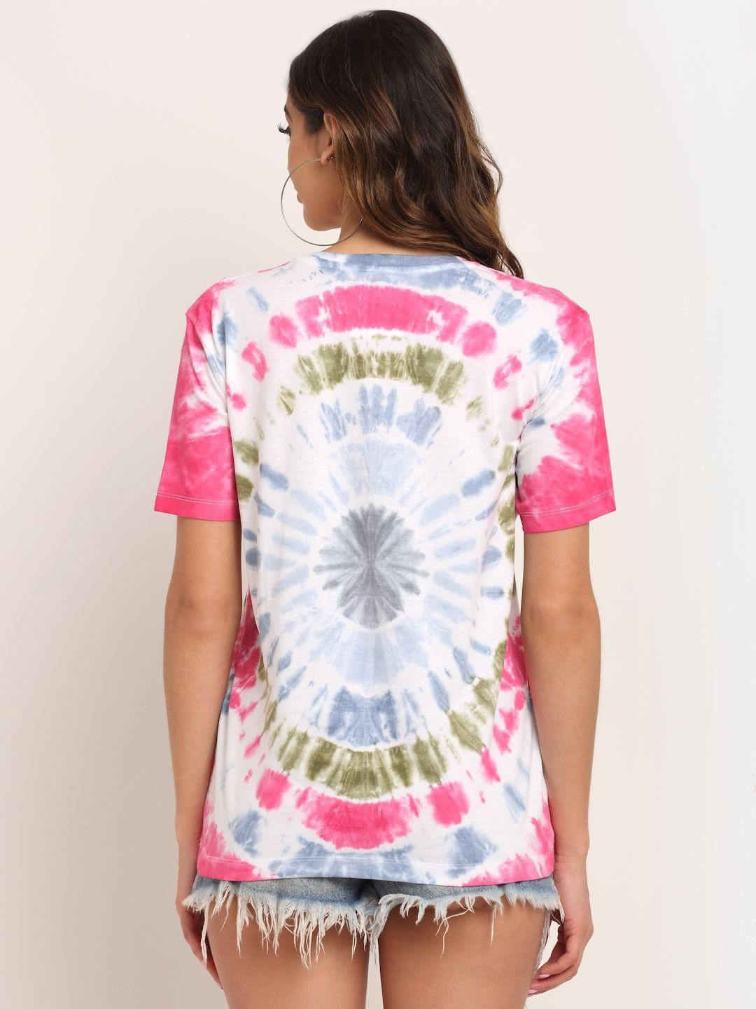 Women's cotton tie-dye T-shirt from Drpshippr's men's collection, featuring vibrant, colorful patterns and comfortable fit.