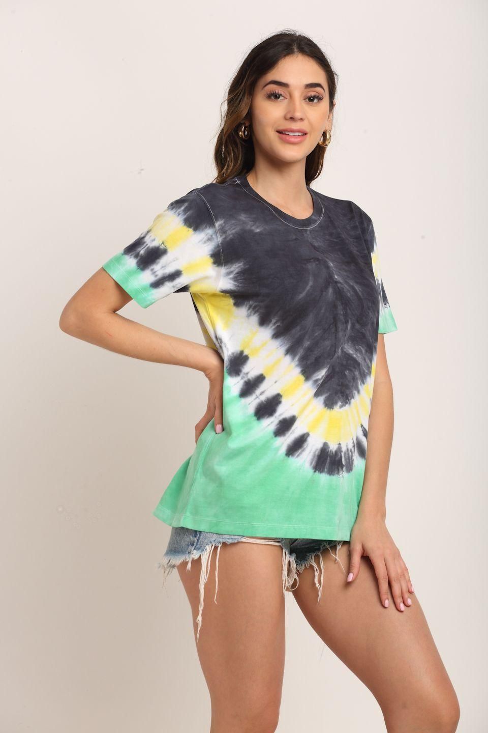 Women’s cotton tie-dye T-shirt from Drpshippr’s Men’s Collection, featuring vibrant colors and casual, comfortable style.