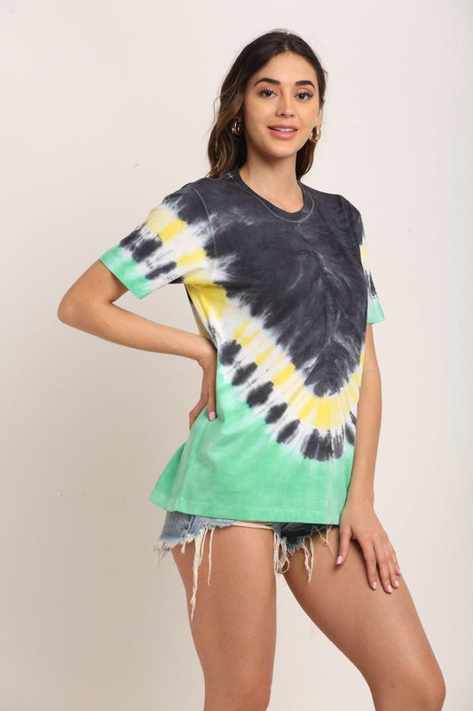 Women’s cotton tie-dye T-shirt from Drpshippr’s Men’s Collection, featuring vibrant colors and casual, comfortable style.