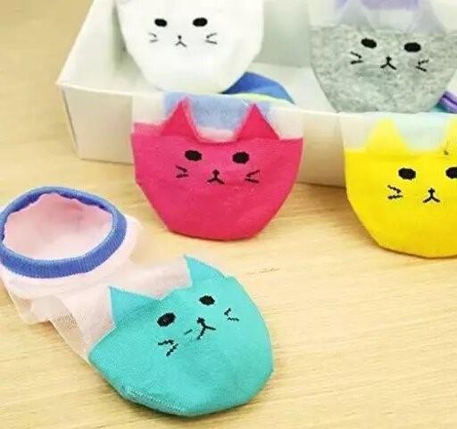 Women's cute cat ankle-high cotton socks with soft low-cut design by Drpshippr, featuring feline patterns and comfortable material.