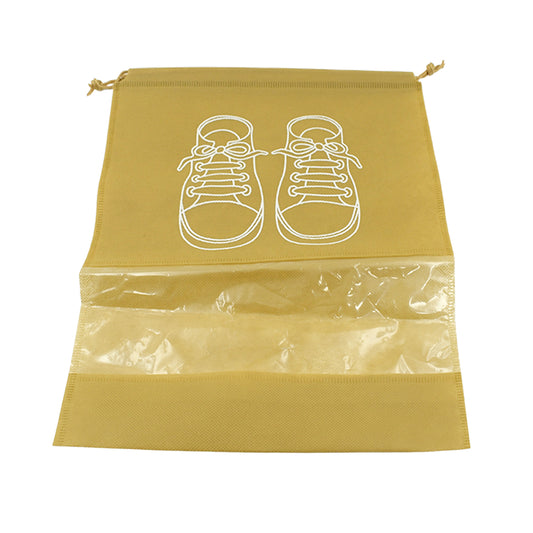 Wukusy waterproof non-woven beach bag and shoe storage pouch with transparent window, portable travel organizer for shoes and clothing.