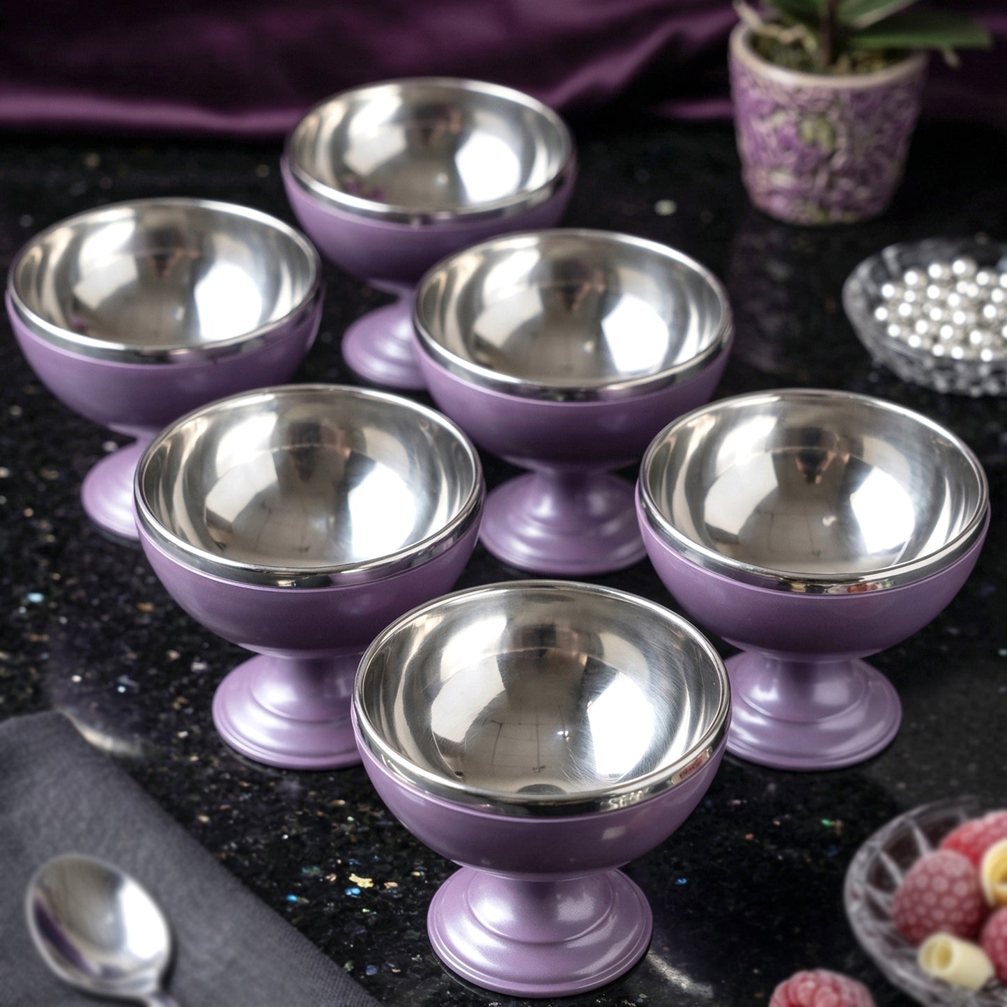 6 Pc Stainless Steel Dessert Bowl Cup Set With Stand