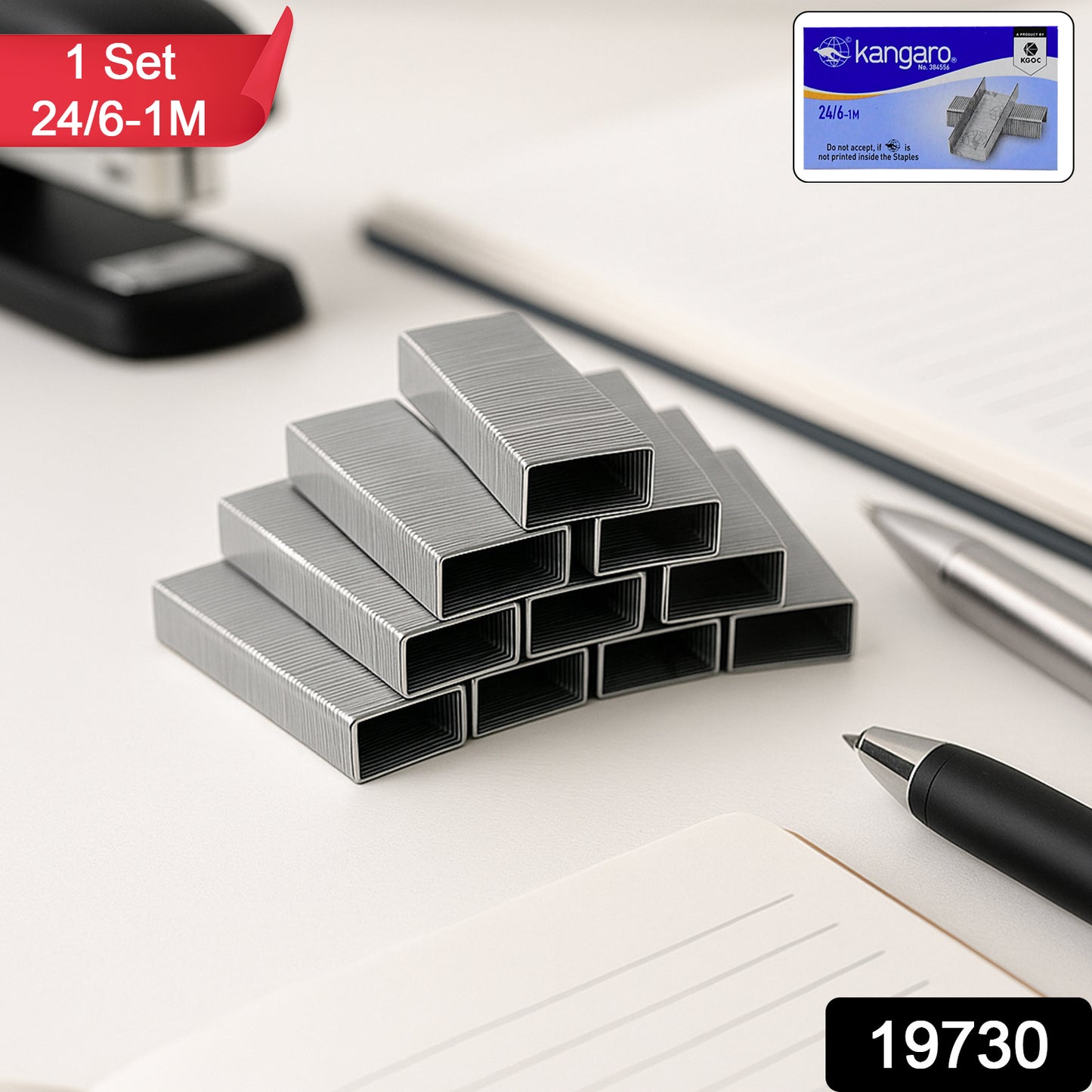 Wukusy Kangaro 246-1m high-quality steel staples for office use, durable and strong steel pins for binding papers.