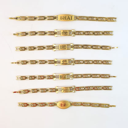 Metal Rakhi Bracelet For Brother Chain Rakhi With Wording (Mix Design 1 Pc)