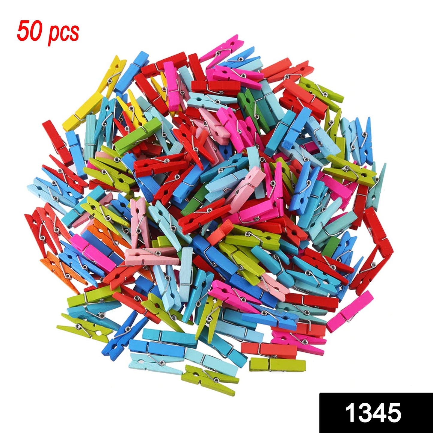 1345 Multipurpose Wooden Clips Cloth Pegs (Small 50 Pcs)