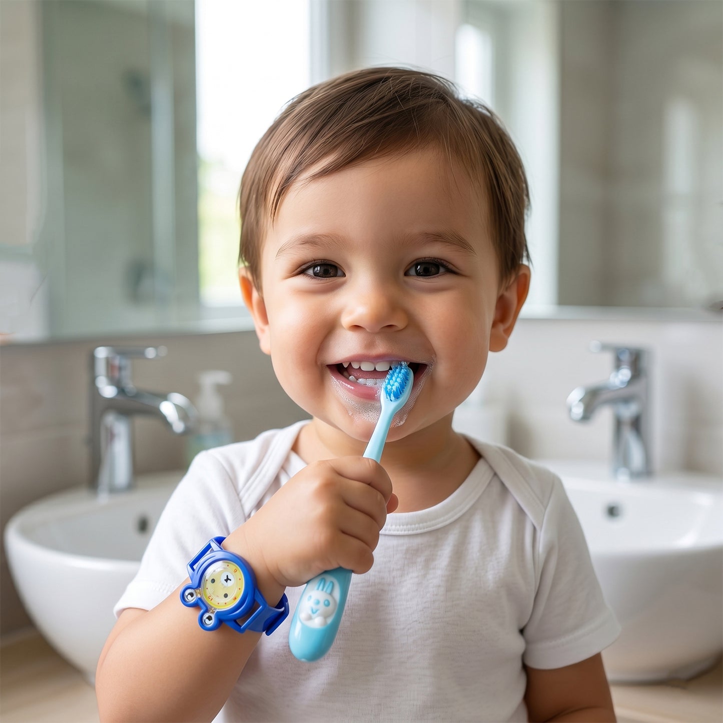 2 In 1 Kids Toothbrush With Cartoon Watch Toy (2 Pc Set)