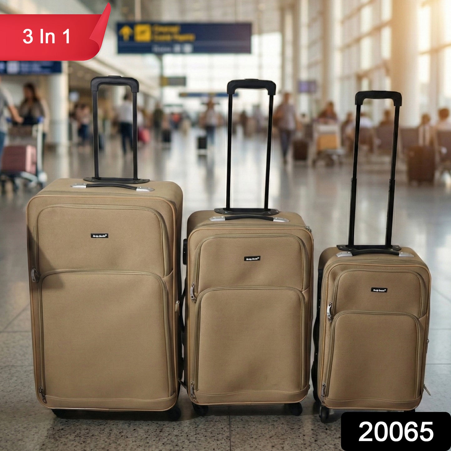 Wukusy 3-in-1 soft side trolley luggage set with three lightweight, durable suitcases for travel and storage.
